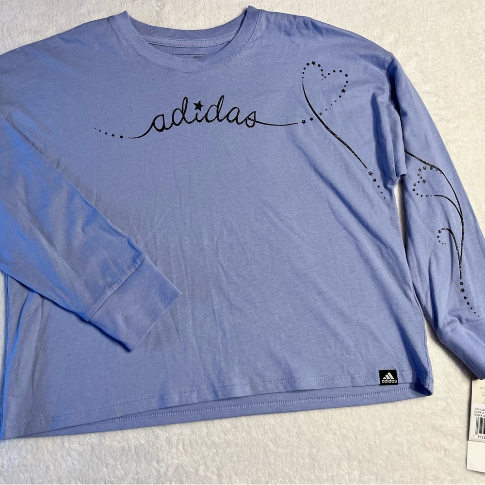 adidas Lavender Long-Sleeve Graphic Script Tee